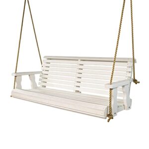 amish casual heavy duty 800 lb roll back treated porch swing with hanging ropes (5 foot, semi-solid white stain)