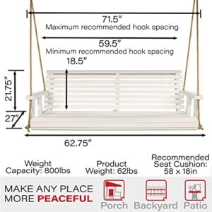Amish Casual Heavy Duty 800 Lb Roll Back Treated Porch Swing with Hanging Ropes (5 Foot, Semi-Solid White Stain)