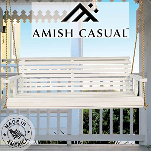 Amish Casual Heavy Duty 800 Lb Roll Back Treated Porch Swing with Hanging Ropes (5 Foot, Semi-Solid White Stain)