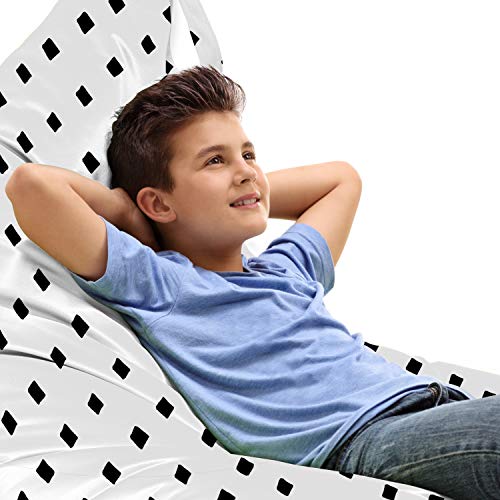 Ambesonne Black and White Lounger Chair Bag, Simplistic Monotone Geometric Pattern with Rhombus Hand Drawn Mosaic, High Capacity Storage with Handle Container, Lounger Size, Black and White