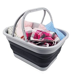 SAMMART 19L (5 Gallons) Collapsible Tub with Handle - Portable Outdoor Picnic Basket/Crater - Foldable Shopping Bag - Space Saving Storage Container (Grey/Slate Grey)