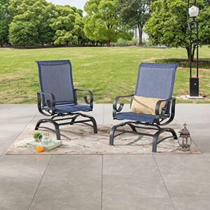 lokatse home patio rocking bistro chairs outdoor dining seating armchair metal furniture with textilene mesh, set of 2, blue