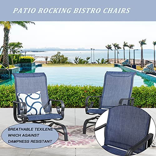 LOKATSE HOME Patio Rocking Bistro Chairs Outdoor Dining Seating Armchair Metal Furniture with Textilene Mesh, Set of 2, Blue