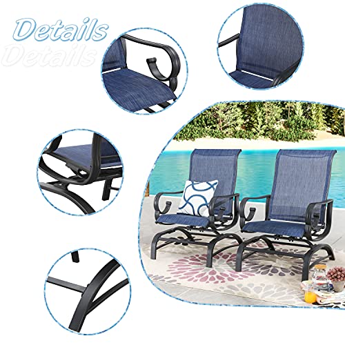 LOKATSE HOME Patio Rocking Bistro Chairs Outdoor Dining Seating Armchair Metal Furniture with Textilene Mesh, Set of 2, Blue