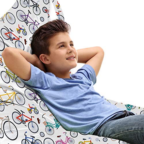 Ambesonne Bicycle Lounger Chair Bag, Retro Style Colorful Bicycles of All Styles and for All Age Groups Training Wheels, High Capacity Storage with Handle Container, Lounger Size, Multicolor