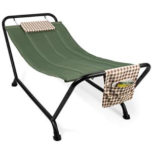 best choice products outdoor hammock bed with stand for patio, backyard, garden, poolside w/weather-resistant polyester, 500lb weight capacity, pillow, storage pockets – green