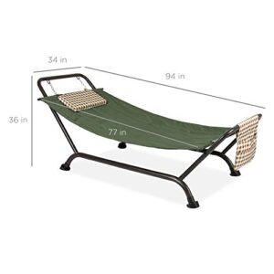 Best Choice Products Outdoor Hammock Bed with Stand for Patio, Backyard, Garden, Poolside w/Weather-Resistant Polyester, 500LB Weight Capacity, Pillow, Storage Pockets - Green