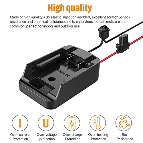 Power Wheel Adapter with Fuse&Switch,Secure Battery Adapter for Black+Decker 20V MAX Lithium Battery,with 12 Gauge Wire,Good Power Convertor for DIY Ride On Truck,Robotics,RC Toys and Work Lights