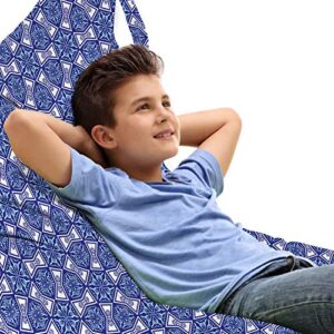 ambesonne turkish pattern lounger chair bag, blue and white intricate mosaic inspired by art, high capacity storage with handle container, lounger size, royal blue pale blue