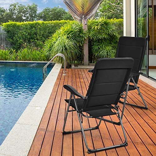 Patio Folding Chairs, Set of 2 Portable Sling Chairs with Armrests and Adjustable Backrests for Lawn Pool Balcony (2)