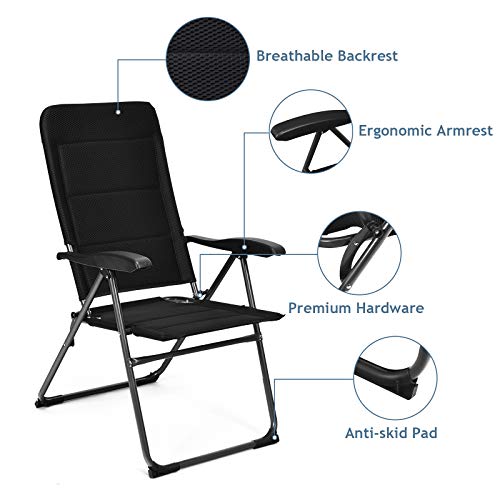 Patio Folding Chairs, Set of 2 Portable Sling Chairs with Armrests and Adjustable Backrests for Lawn Pool Balcony (2)