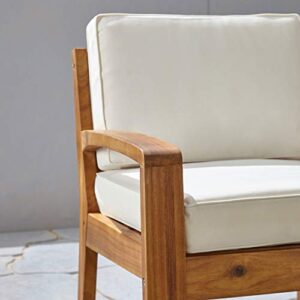 GDFStudio Parma Outdoor Acacia Wood Club Chairs with Cushions (Set of 2), Teak and Beige