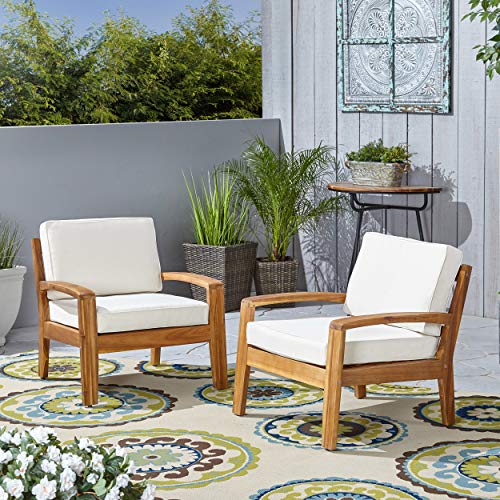 GDFStudio Parma Outdoor Acacia Wood Club Chairs with Cushions (Set of 2), Teak and Beige