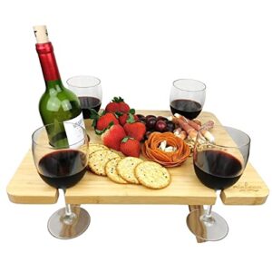 SUNESA Portable Picnic Table Outdoor Foldable Table Folding Picnic Tray Glasses Cups Bottle Rack Cheese Snack Holder Foldable Camping Table