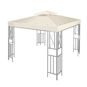 flexzion 8’x8′ gazebo top canopy replacement cover (ivory) – dual tier with plain edge polyester uv30 protection water resistant for outdoor garden patio lawn sun shade