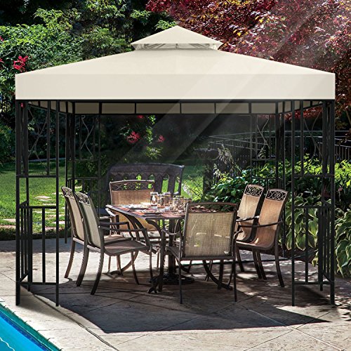 Flexzion 8'x8' Gazebo Top Canopy Replacement Cover (Ivory) - Dual Tier with Plain Edge Polyester UV30 Protection Water Resistant for Outdoor Garden Patio Lawn Sun Shade