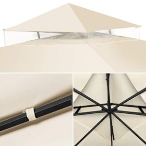Flexzion 8'x8' Gazebo Top Canopy Replacement Cover (Ivory) - Dual Tier with Plain Edge Polyester UV30 Protection Water Resistant for Outdoor Garden Patio Lawn Sun Shade