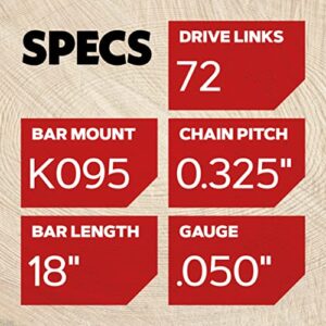 Oregon 18-Inch Replacement Chainsaw Bar and M72 SpeedCut Chainsaw Chain Combo, 72 Drive Links, Pitch: .325" Low Vibration, .050" Gauge (584408),Gray