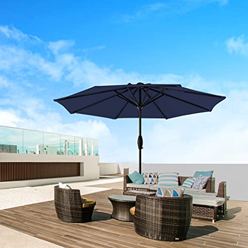 SERWALL 11 FT Patio Umbrella Outdoor Table Umbrella - Large Market Umbrella with 8 Sturdy Ribs, Crank for Garden, Lawn, Market, Pool, Deck, Backyard (Navy)