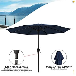 SERWALL 11 FT Patio Umbrella Outdoor Table Umbrella - Large Market Umbrella with 8 Sturdy Ribs, Crank for Garden, Lawn, Market, Pool, Deck, Backyard (Navy)