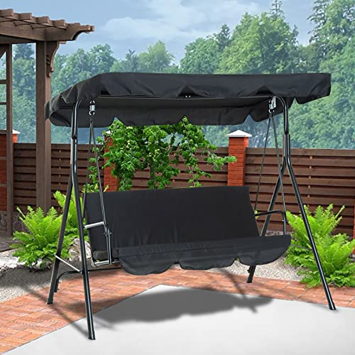 Swing Canopy Replacement, Anti Dust Protector Rainproof Swing Replacement Top Cover Outdoor Replacement Canopy with Swing Cushion Cover for Seat Furniture(Black)