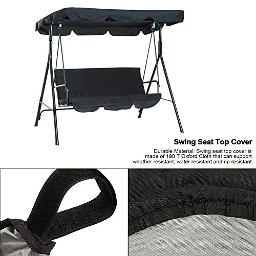 Swing Canopy Replacement, Anti Dust Protector Rainproof Swing Replacement Top Cover Outdoor Replacement Canopy with Swing Cushion Cover for Seat Furniture(Black)