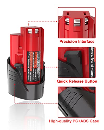 JYJZPB 2 Pack 3000mAh 12V Lithium Battery Replace for Milwaukee 12V Battery, Compatible for Milwaukee M12 Battery 12 Volt Cordless Tools 48-11-2401 48-11-2412 48-11-2411 48-11-2420 48-11-2440