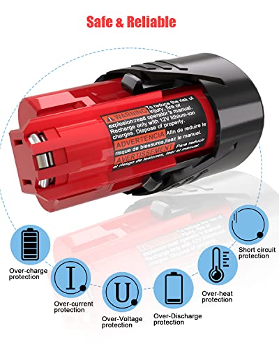 JYJZPB 2 Pack 3000mAh 12V Lithium Battery Replace for Milwaukee 12V Battery, Compatible for Milwaukee M12 Battery 12 Volt Cordless Tools 48-11-2401 48-11-2412 48-11-2411 48-11-2420 48-11-2440