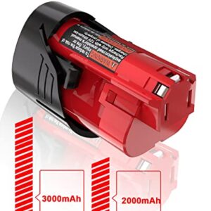 JYJZPB 2 Pack 3000mAh 12V Lithium Battery Replace for Milwaukee 12V Battery, Compatible for Milwaukee M12 Battery 12 Volt Cordless Tools 48-11-2401 48-11-2412 48-11-2411 48-11-2420 48-11-2440