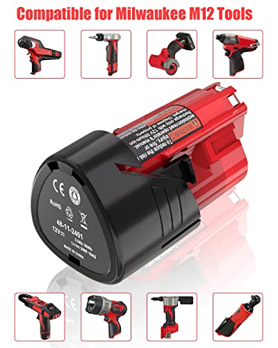 JYJZPB 2 Pack 3000mAh 12V Lithium Battery Replace for Milwaukee 12V Battery, Compatible for Milwaukee M12 Battery 12 Volt Cordless Tools 48-11-2401 48-11-2412 48-11-2411 48-11-2420 48-11-2440