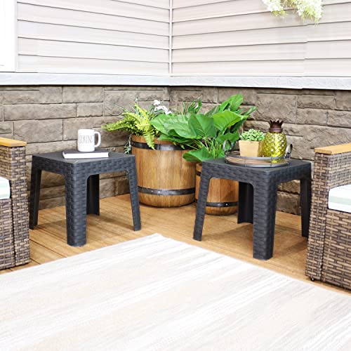 Sunnydaze Patio Side Table - Set of 4 Tables - Indoor/Outdoor Plastic Accent Furniture for Deck, Balcony, Garden, Yard, Porch, Backyard and Sunroom - 18-Inch Square - Gray