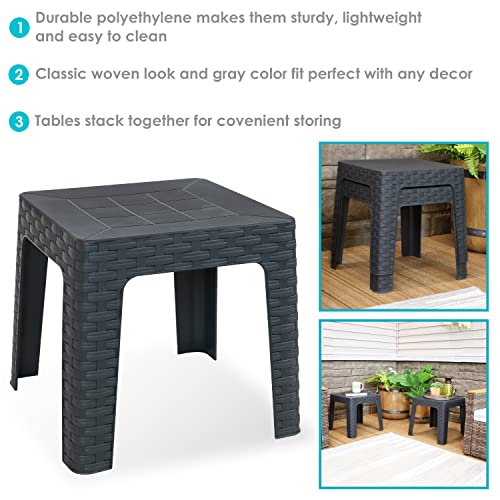 Sunnydaze Patio Side Table - Set of 4 Tables - Indoor/Outdoor Plastic Accent Furniture for Deck, Balcony, Garden, Yard, Porch, Backyard and Sunroom - 18-Inch Square - Gray