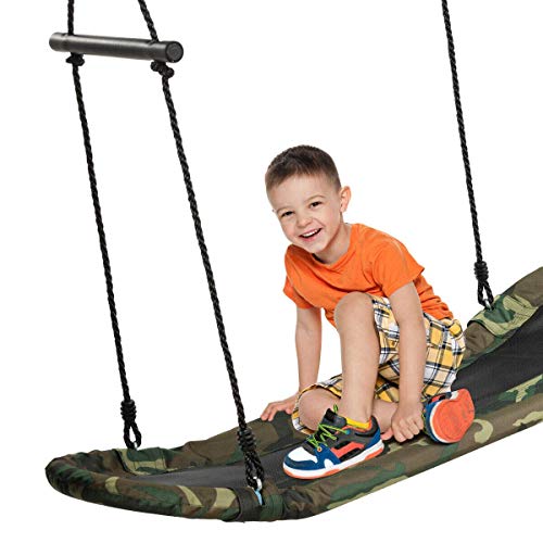 Costzon Saucer Tree Swing, Hanging Platform Surfing Tree Swing w/Soft Padded Edge, Adjustable Height, Surfing Swing w/Handles, for Kids Adult Indoors Outdoors (Camo Green)