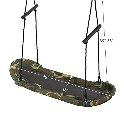 Costzon Saucer Tree Swing, Hanging Platform Surfing Tree Swing w/Soft Padded Edge, Adjustable Height, Surfing Swing w/Handles, for Kids Adult Indoors Outdoors (Camo Green)