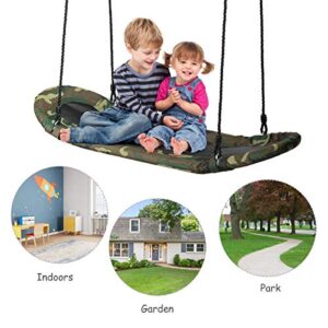 Costzon Saucer Tree Swing, Hanging Platform Surfing Tree Swing w/Soft Padded Edge, Adjustable Height, Surfing Swing w/Handles, for Kids Adult Indoors Outdoors (Camo Green)