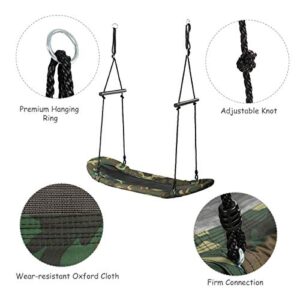 Costzon Saucer Tree Swing, Hanging Platform Surfing Tree Swing w/Soft Padded Edge, Adjustable Height, Surfing Swing w/Handles, for Kids Adult Indoors Outdoors (Camo Green)