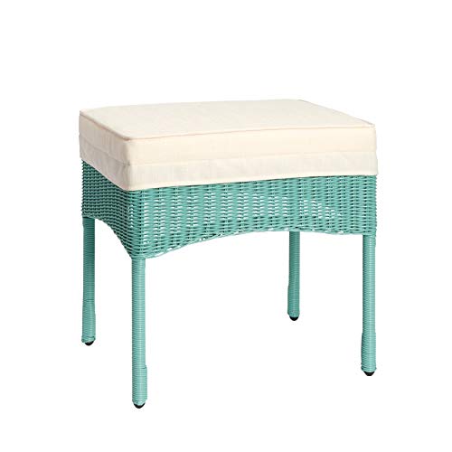 BrylaneHome Roma All-Weather Resin Wicker Ottoman Wicker Ottoman W/Free Cushion, Haze Blue