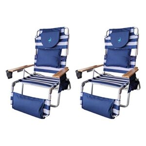 ostrich deluxe padded 3-n-1 outdoor lounge reclining beach chair, blue (2 pack)