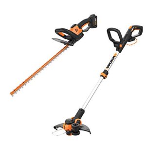 worx wg261 20v power share 22-inch cordless hedge trimmer, battery and charger included with cordless grass trimmer/edger with command feed, 12″ tool only