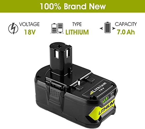 Upgraded 7.0Ah 2Packs P108 18V Battery Compatible with Ryobi 18V ONE+ Battery Replacement P108 P102 P103 P104 P105 P107 P109 P122 Cordless Tool Batteries Rapid Rechargeable Batteries with Indicator