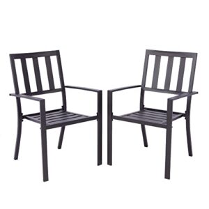 voysign outdoor stackable dining chairs with armrest, metal patio chairs support 300lbs (black vertical-2pk)