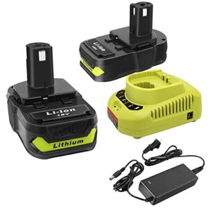 2packs 18v battery and charger combo for ryobi 18-volt cordless tools battery and p118b charger, cell9102 18v battery capacity output 3.0ah
