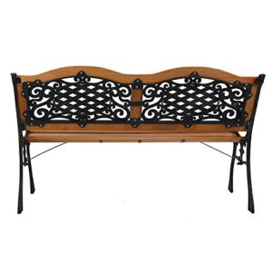 conrover Outdoor Benches, 49" Garden Benches for Outdoors, Patio Seating Park Garden Bench Porch Path Chair Outdoor, Double Arch Back, Hardwood Cast Iron, Bronze & Natural Color