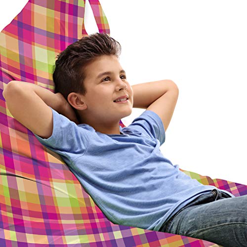 Ambesonne Colorful Lounger Chair Bag, Pixel Like Ornament with Contemporary Design Checkered Squares Illustration, High Capacity Storage with Handle Container, Lounger Size, Multicolor