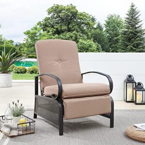 ulax furniture patio recliner chair automatic adjustable back outdoor lounge recliner chair with 100% olefin cushion (beige)