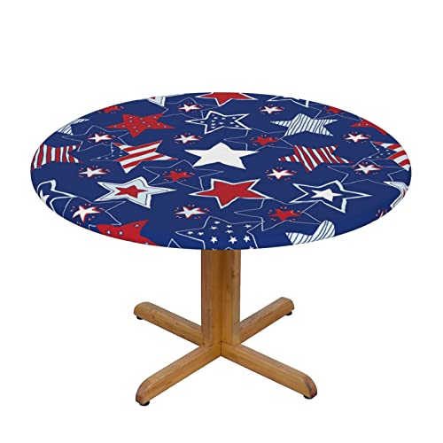 Round Tablecloth Patriotic American Stars Fitted Elastic Waterproof Wipeable Table Cloth Cover Decorations Table Pad Cover for lndoor Outdoor-Small