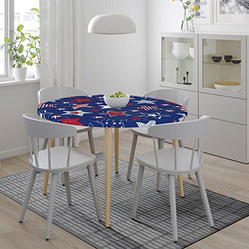 Round Tablecloth Patriotic American Stars Fitted Elastic Waterproof Wipeable Table Cloth Cover Decorations Table Pad Cover for lndoor Outdoor-Small