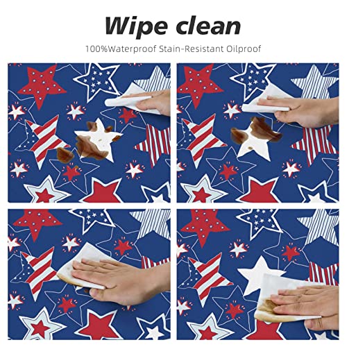 Round Tablecloth Patriotic American Stars Fitted Elastic Waterproof Wipeable Table Cloth Cover Decorations Table Pad Cover for lndoor Outdoor-Small