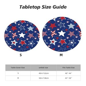 Round Tablecloth Patriotic American Stars Fitted Elastic Waterproof Wipeable Table Cloth Cover Decorations Table Pad Cover for lndoor Outdoor-Small