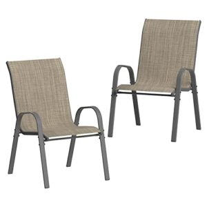 amopatio patio chairs set of 2, outdoor stackable dining chairs for all weather, breathable garden outdoor furniture for backyard deck, brown